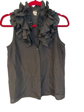 J. Crew Black Sleeveless Silk Ruffle Collar Camisole